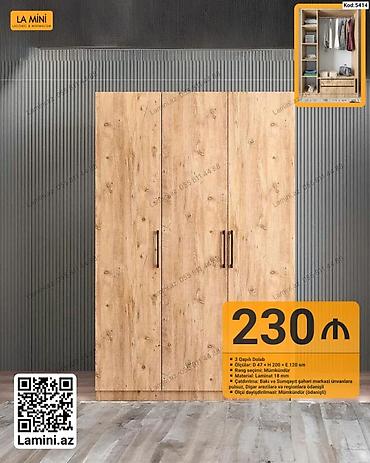 Dolablar: 3 qapılı dolab. Müasir və minimalist dizayna malikdir, açıq taxta — 1