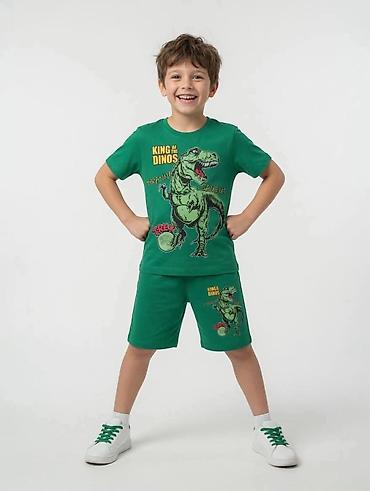 paket odece za decake: Dečiji komplet za leto – majica i bermude sa dinosaurus motivom - — 3