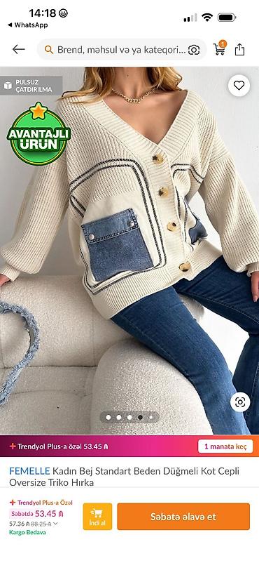 baş: Məhsul: FEMELLE qadın oversize triko hırka - Rəng: bej - Model — 3
