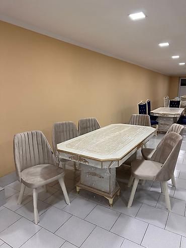 masa metbext: Elegant yemək otağı dəsti - Komplekt: 1 ədəd düzbucaqlı masa + 6 ədəd — 1