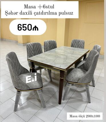 Masa və oturacaq dəstləri: Qonaq otağı üçün, Açılmayan, Dördbucaq masa, 6 stul