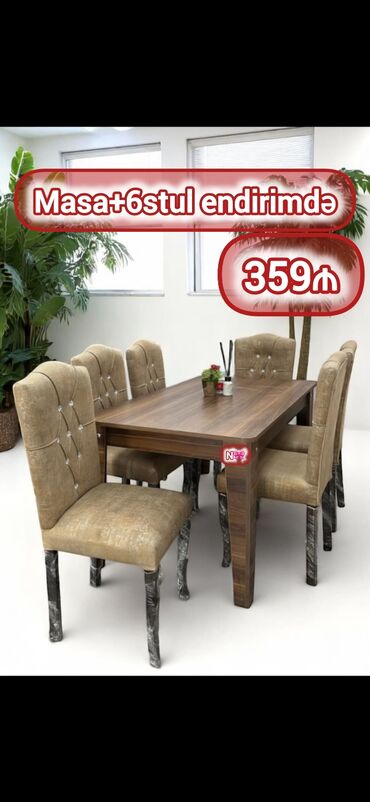 Masa və oturacaq dəstləri: Kvadrat masa, Qonaq otağı üçün, 6 nəfər, Açılan