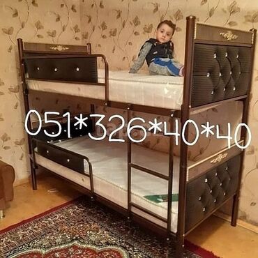 İkimərtəbəli uşaq çarpayıları: Oğlan və qız üçün, Yeni, Çarpayı, Matras ilə, Siyirməsiz, Dəmir — 26