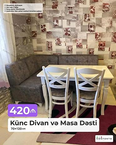 Divan və masa dəstləri: Künc divan və masa dəsti - Ölçü: 70×120 sm - Komplekt: künc divan — 1