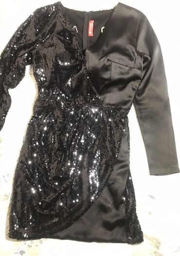 черная рубашка с коротким рукавом мужская: Вечернее платье, Классическое, Короткая модель, С рукавами, С пайетками, L (EU 40)