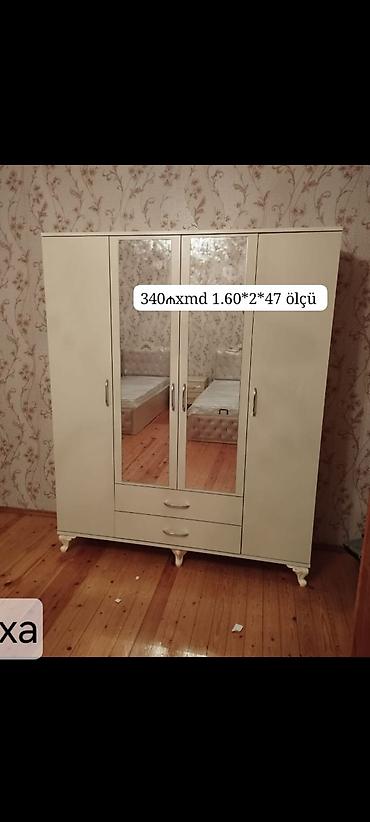 şkaflar: Ağ rəngli 4 qapılı qarderob - Ölçü: 1.60 m (eni) x 2 m (hündürlük) x — 1