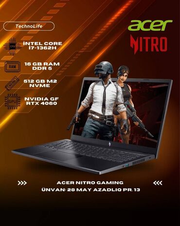 Acer: Yeni Acer Nitro, 15.6 ", Intel Core i7, 512 GB, Pulsuz çatdırılma, Ödənişli çatdırılma, Rayonlara çatdırılma