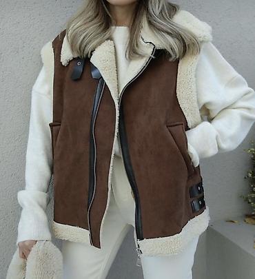 deri jaket: Qadınlar üçün süni xəz detallı, fermuarlı qolsuz jilet 1-2 dəfə — 3