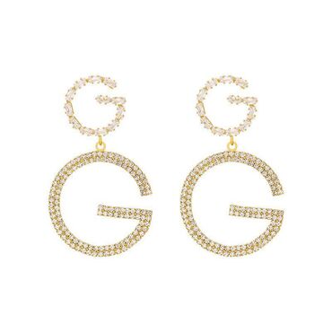 сережки золотые 585: Серьги с оригинальным асимметричным буквенным принтом G, высота