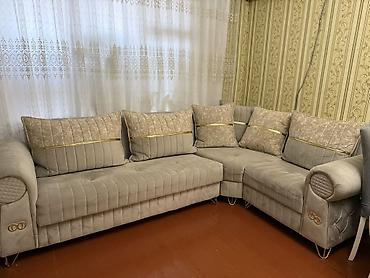 Bej rəngdə L formalı yumşaq künc divan dəsti - Parça: yumşaq, velur