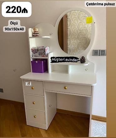 makiyaj stol: Ağ rəngdə kosmetik masası və güzgü seti - Ölçü: 90 x 150 x 40 sm - — 1