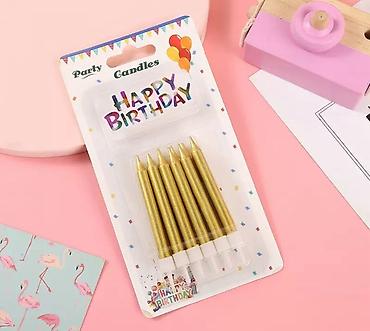 Свечи для торта: Праздничные свечи для торта “Happy Birthday” - Набор тонких — 4