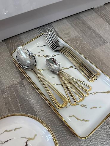 dish sets: Столовый сервиз с золотым мраморным декором На 6 персон (тарелки - — 2