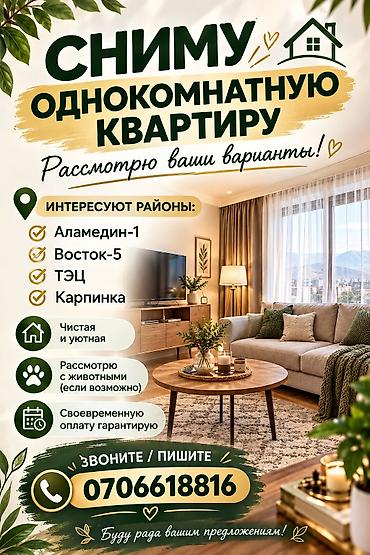 куплю кватиру: Сниму однокомнатную квартиру. Рассмотрю ваши варианты. Предпочитаемые — 1