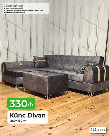 Диваны: Künc Divan – 260×160 sm - Mexanizm: açılan, bazalı (yataq funksiyası — 1