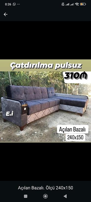 Açılan-bazalı L şəkilli künc divan - Ölçü: 240 x 150 sm - Mexanizm