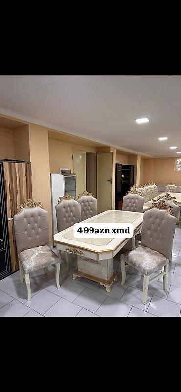 qədimi stol: Klassik üslubda yemək otağı dəsti - Dəst: 1 masa + 6 stul - Rəng — 1