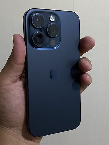 IPhone 15 Pro, Б/у, 128 ГБ, Blue Titanium, Защитное стекло, Чехол, Коробка, 85 %