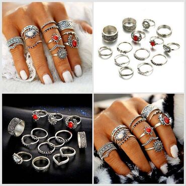 Кольца: Кольца, набор колец, фаланговые модные, 14 штук, цена за набор