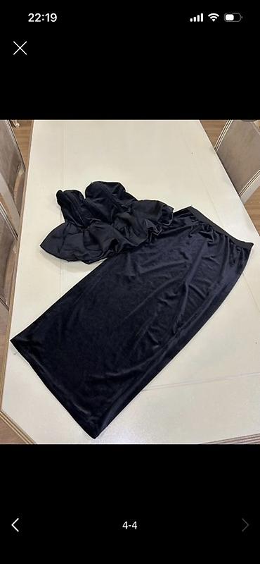 dest paltarlar: Qara məxmər 2 parça dəst – korset üst + ətək - Material: yumşaq — 2