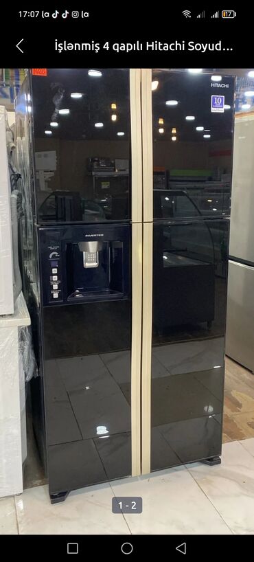 Soyuducular: 4 qapılı Hitachi Soyuducu Satılır, rəng - Qara, Dispenserli