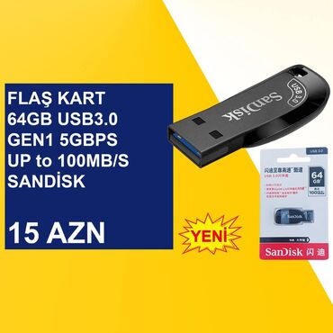 Мониторы: Флеш карта Sandisk, 64 ГБ, USB 3.0, Новый