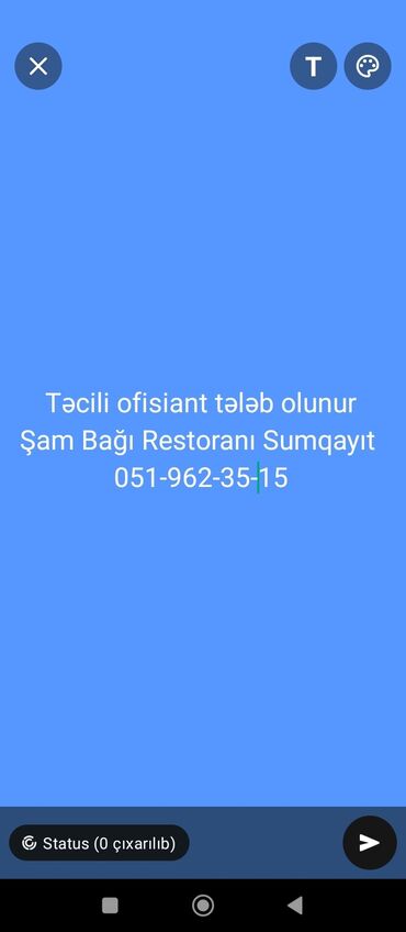Ofisiantlar: Ofisiant tələb olunur, Restoran, Gündəlik ödəniş, 18-29 yaş, 1-2 illik təcrübə