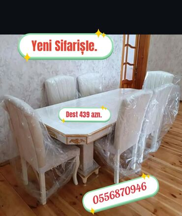 Masa və oturacaq dəstləri: Qonaq otağı üçün, Yeni, Açılmayan, Dördbucaq masa, 6 stul — 17