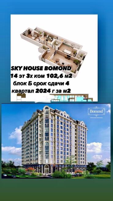 восток квартира: 3 комнаты, 102 м², Элитка, 14 этаж, ПСО (под самоотделку)