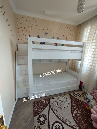 детская кровать качалка: Для девочки и мальчика, Новый, Кровать, С матрасом, С выдвижными ящиками, Ламинат