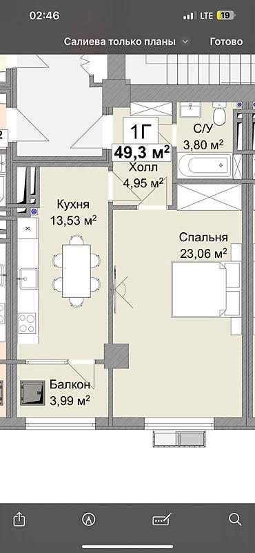 1 комната, 49 м², Аламедин-1 мкр 11 этаж, ПСО (под самоотделку)