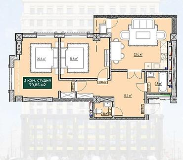 комната манас: 3 комнаты, 80 м², Карпинка Элитка, 10 этаж, ПСО (под самоотделку) — 2