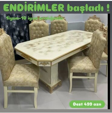 Masa və oturacaq dəstləri: Qonaq otağı üçün, Yeni, Açılmayan, Dördbucaq masa, 6 stul