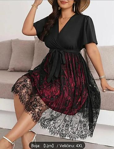 sparrow helanke: Elegantna plus size haljina 4XL – midi dužina, crno-bordo kombinacija — 2