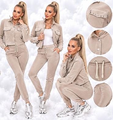 pull and bear komplet: Ženski komplet od velura – jakna i trenerka, bež - Materijal: mekan — 2