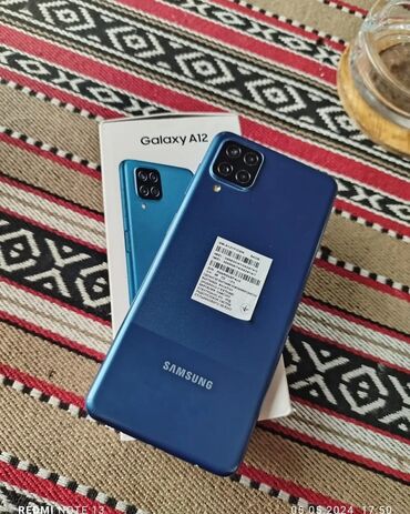 Samsung: Samsung Galaxy A12, 64 GB, rəng - Mavi, Zəmanət, Sensor, Barmaq izi