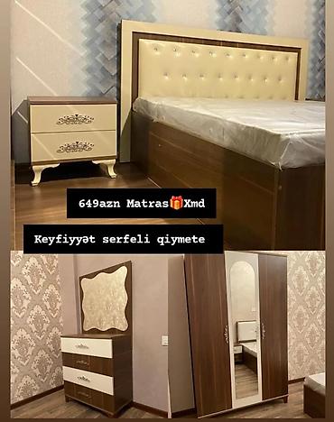ucuz mebel kreditle: Yataq otağı dəsti - Komplektə daxildir: - Taxt çarpayı (yumşaq — 1