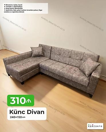 Künc divan – 240×150 sm - Mexanizm: Açılan, bazalı (yataq funksiyalı
