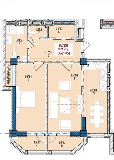 residence: 2 комнаты, 93 м², 12 мкр Элитка, 12 этаж, ПСО (под самоотделку) — 1