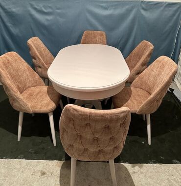 taxta stul stol: Qonaq otağı üçün, İşlənmiş, Açılan, Oval masa, 6 stul