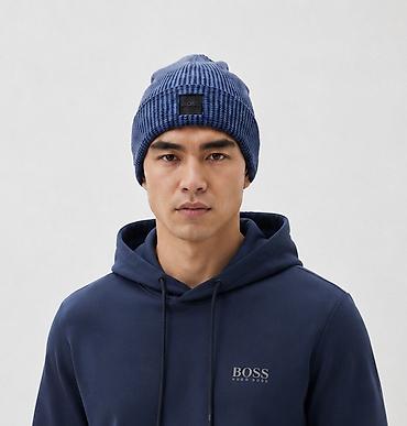зимний шапка мужской: Шапка BOSS (Hugo Boss) мужская, вязаная, синего/джинсового оттенка. - — 4