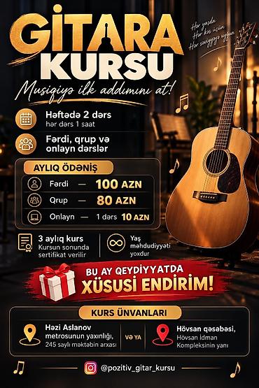 code academy qiymət: Gitara kursu 🎸🤩🎸🎸🎸 ✅Dərslər həftədə 2 dəfə, hər dərs 1 saat ✅Fərdi — 1