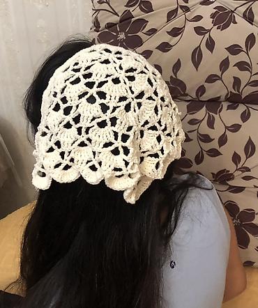 baş ortusu: Zərif əl işi kroşe saç örtüsü/bandana - Material: qalın, yumşaq — 5