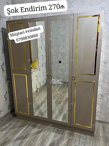 Şkaf – 4 qapılı, güzgülü - Rəng: Boz tonlarda, qapılarda qızılı dekor lalafo.az -da Şkaf – 4 qapılı, güzgülü - Rəng: Boz tonlarda, qapılarda qızılı dekor