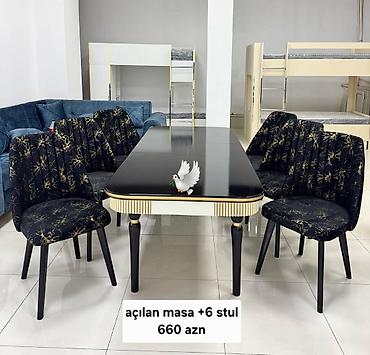 Qonaq otağı üçün, Yeni, Açılan, Dördbucaq masa, 6 stul