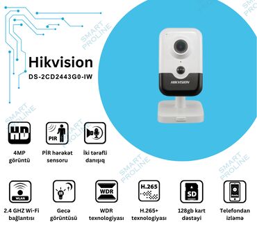 mini video camera: DS-2CD2443G0-I(W) Hikvision şirkətinin 4 MP daxili WDR sabit kub