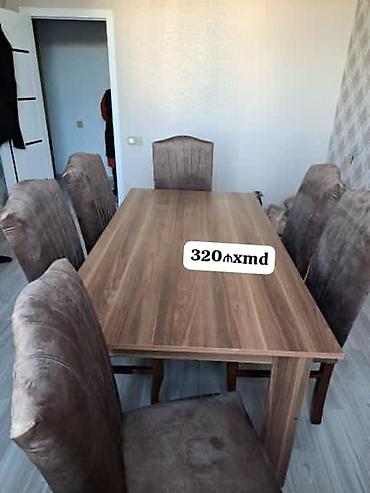 stol dəsdi: Yemək masası və 6 ədəd stul dəsti - Masa: düzbucaqlı forma, təbii — 1