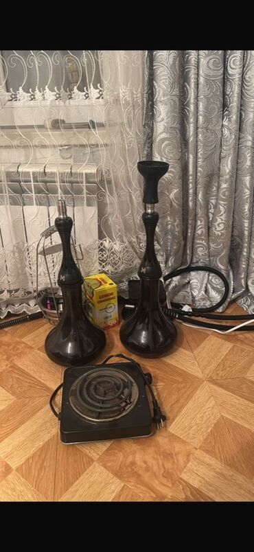 hazir hicab: Nargilə seti - 2 ədəd qara şüşə kolba və metal gövdə ilə nargilə -