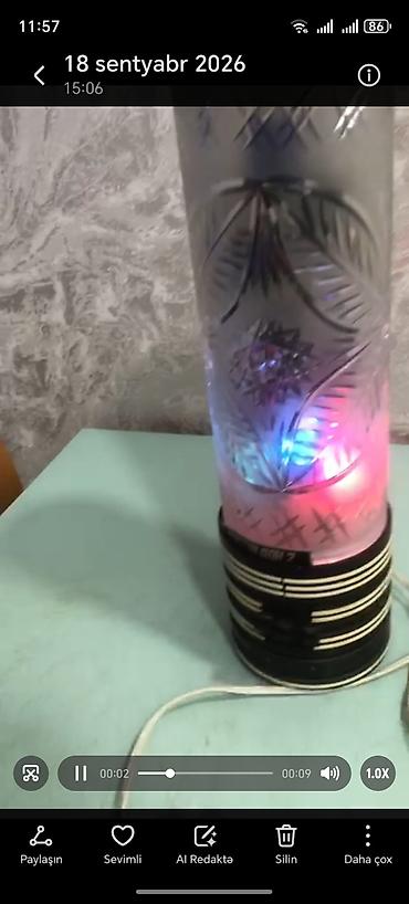 LED işıqlı dekorativ stolüstü lampa - Şəffaf, naxışlı silindrik lalafo.az -da LED işıqlı dekorativ stolüstü lampa - Şəffaf, naxışlı silindrik