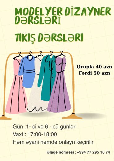 gitara kursları: Modelyer dizayner dərsləri Tikiş dərsləri Kursun müddəti 2 ay